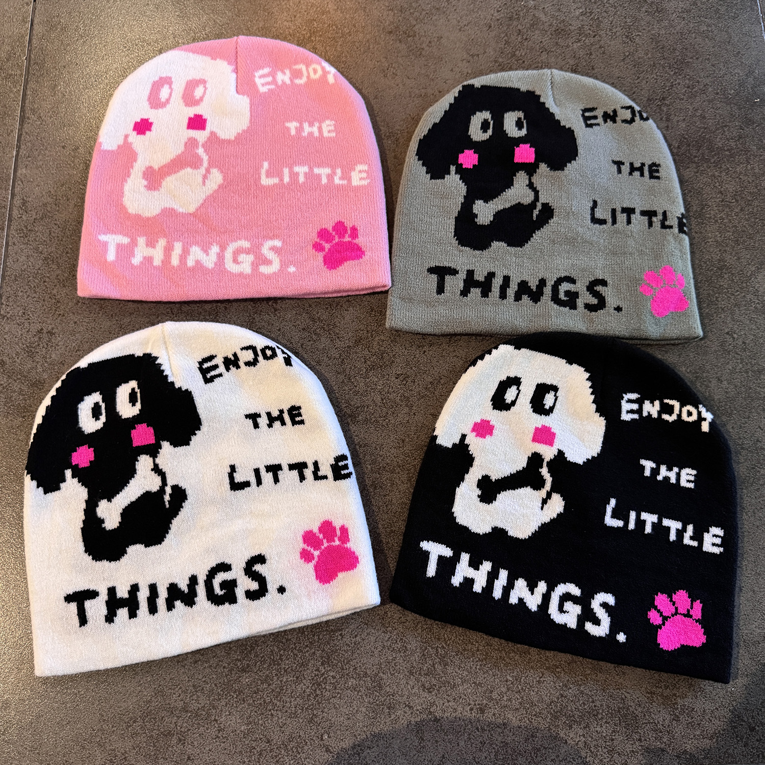 美式复古小狗提花针织帽