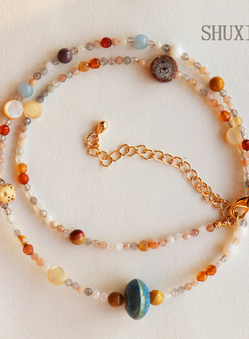 舒晓集陶瓷珠玛瑙月光石女项链