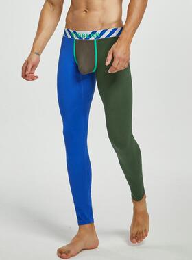 青叔220402性感单层男式薄款保暖裤低腰糖果色九分秋冬免穿棉秋裤