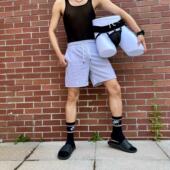 青叔2055D双丁短裤 垂坠感运动短裤 卷边男夏季 性张力穿搭直筒4分裤