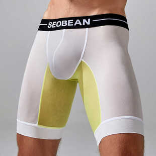 男 防磨腿性感弹力紧身冰丝运动速干平角裤 青叔240201男士 加长内裤