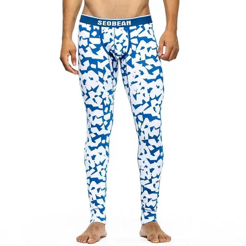 青叔紧身薄款秋裤男潮流修身印花内穿打底2023冬季超薄保暖裤