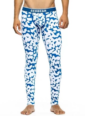 青叔紧身薄款秋裤男潮流修身印花内穿打底2023冬季超薄保暖裤