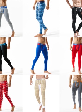 青叔 紧身薄款秋裤男休闲运动U凸潮流修身印花内穿打底超薄保暖裤