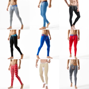 印花内穿打底超薄保暖裤 青叔 男休闲运动U凸潮流修身 秋裤 紧身薄款