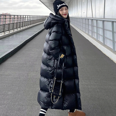 韩版鸭绒长款连帽黑金羽绒服