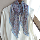 纱巾几何图案蓝色长条丝巾女春秋夏季 饰护颈优雅气质飘带 百搭装