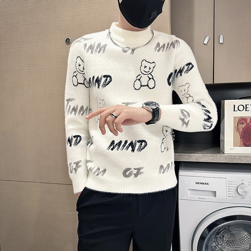 白首Y15-P78控108抖音直播秋冬百搭字母毛衣男流行针织衫社会小伙图片