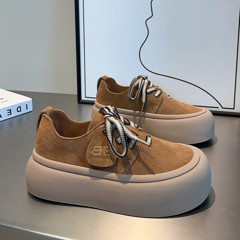 勃肯鞋女全牛皮包头2026新款秋冬软底单鞋厚底平底系带博肯女鞋子