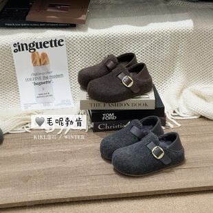 秋冬毛呢勃肯鞋2026新款复古内增高两穿懒人包头鞋厚底加绒棉鞋女