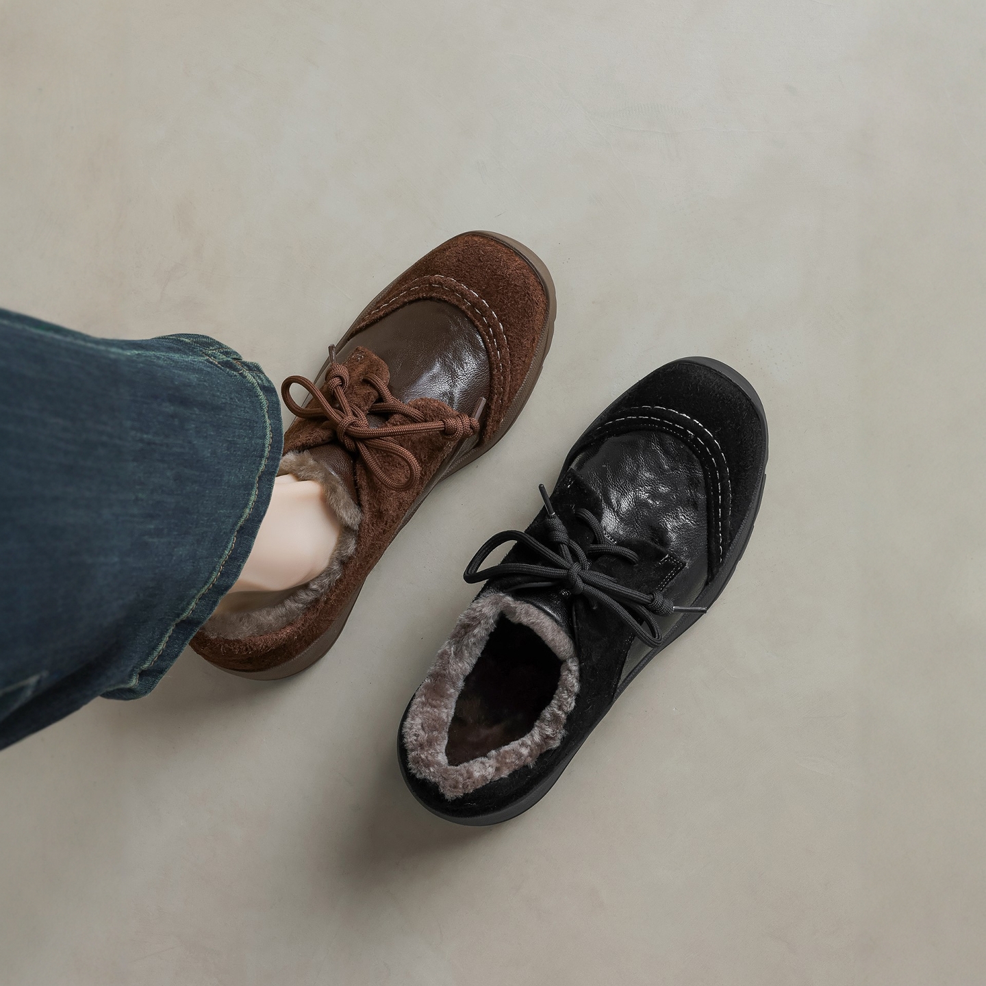 英伦风厚底小皮鞋女休闲鞋毛毛鞋