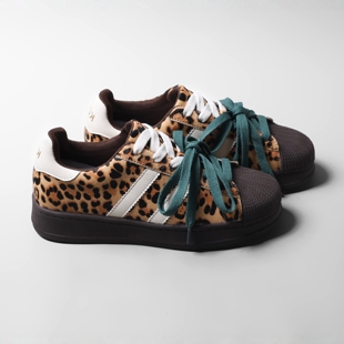 女2026年春季 马毛百搭休闲鞋 新款 豹纹鞋 厚底时尚 6cm内增高板鞋