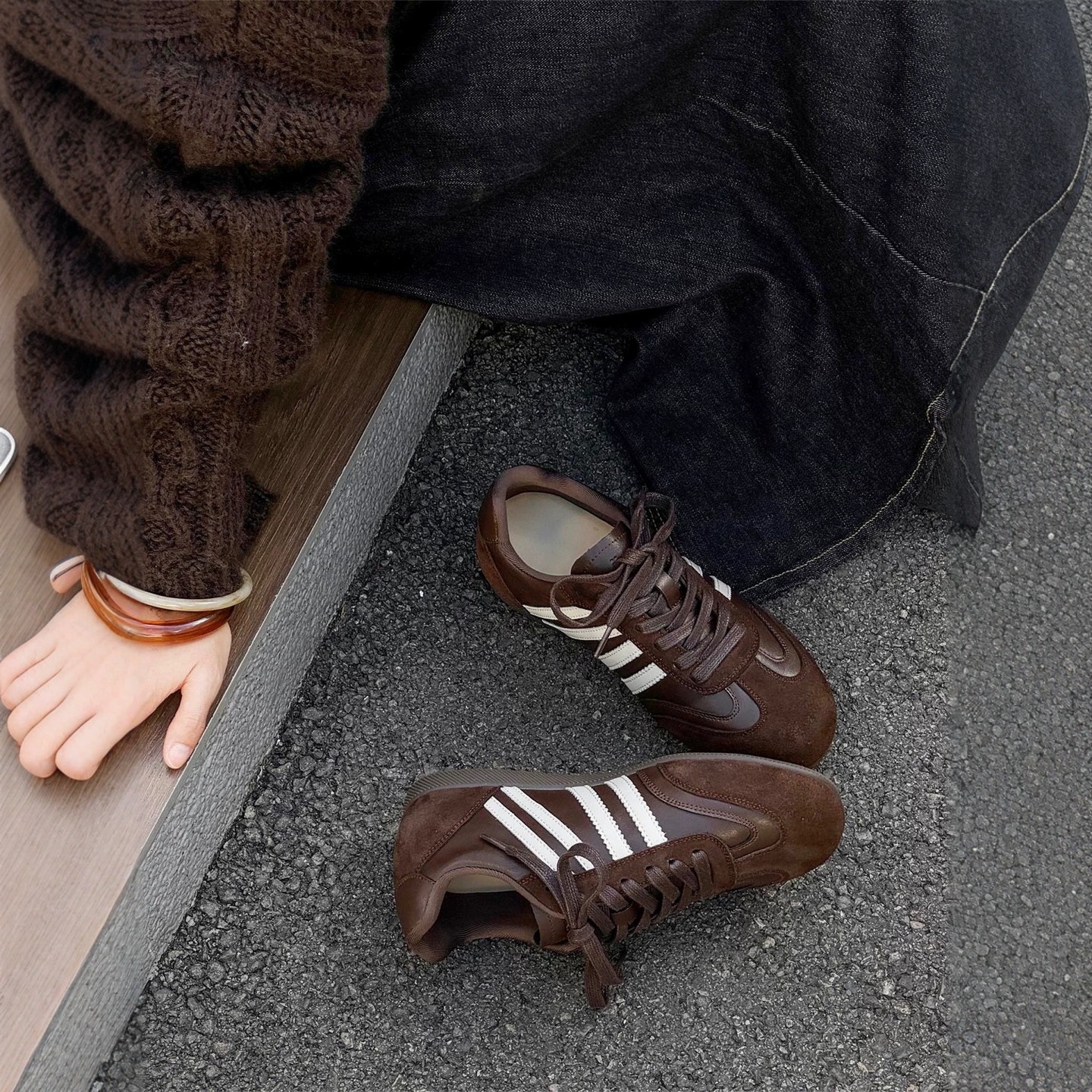 真皮版~5CM内增高复古德训鞋女秋冬美拉德加绒休闲板鞋运动阿甘鞋