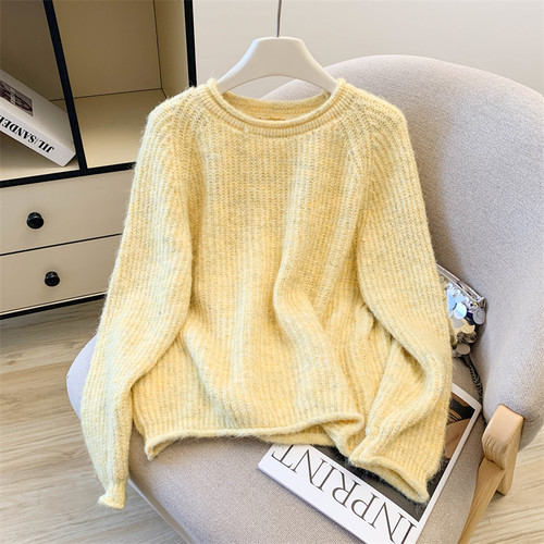实拍◆有货 4色。圆领套头毛衣女宽松日系甜美针织上衣
