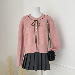 设计感别致软糯毛衣 女秋冬季 十三行法式 超好看系带蝴蝶结针织开衫