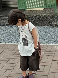 韩系时髦儿童洋气运动夏装2025新款潮流帅气休闲男童夏季无袖套装