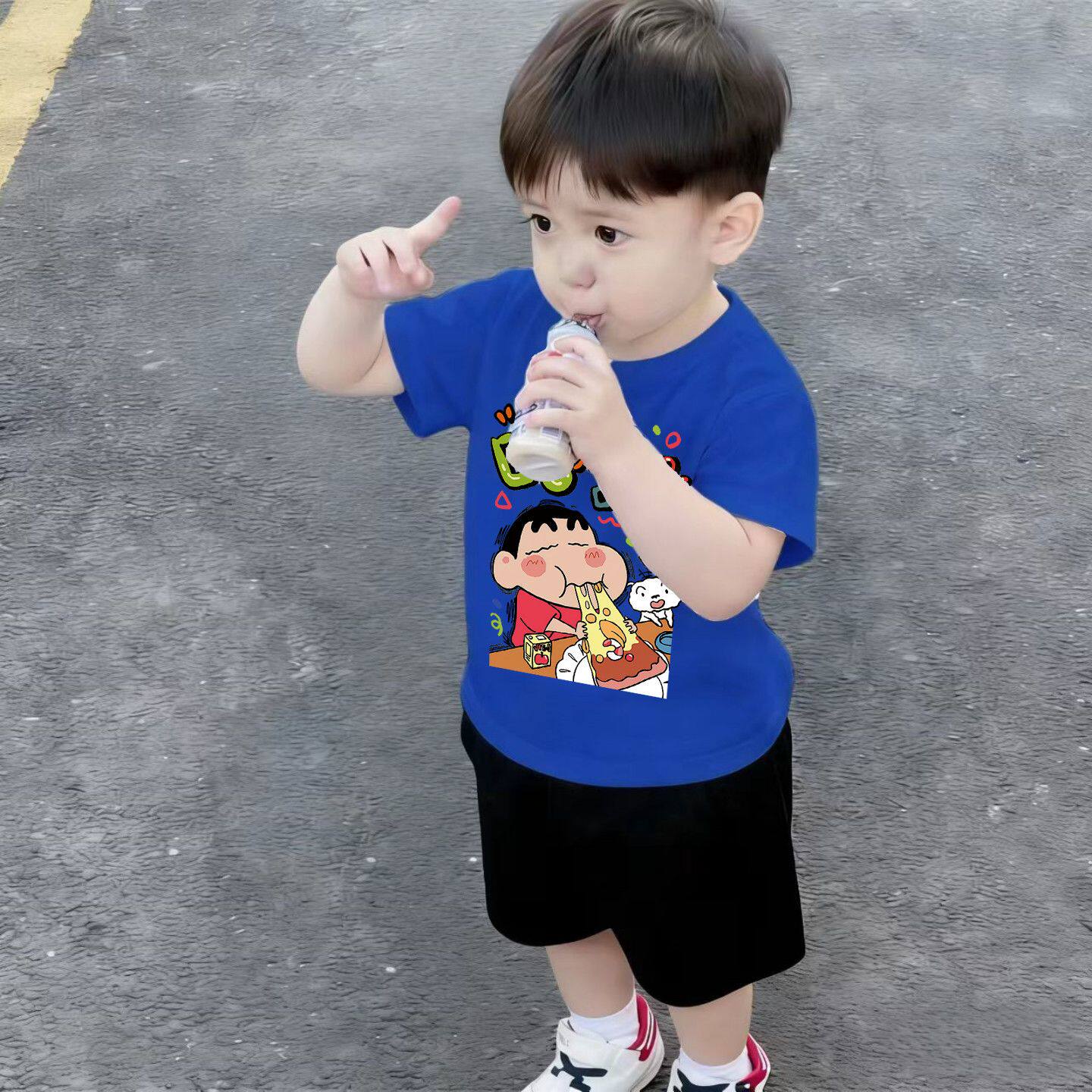 2026新款男童夏季短袖套装儿童时髦洋气半袖上衣中小童男孩两件套