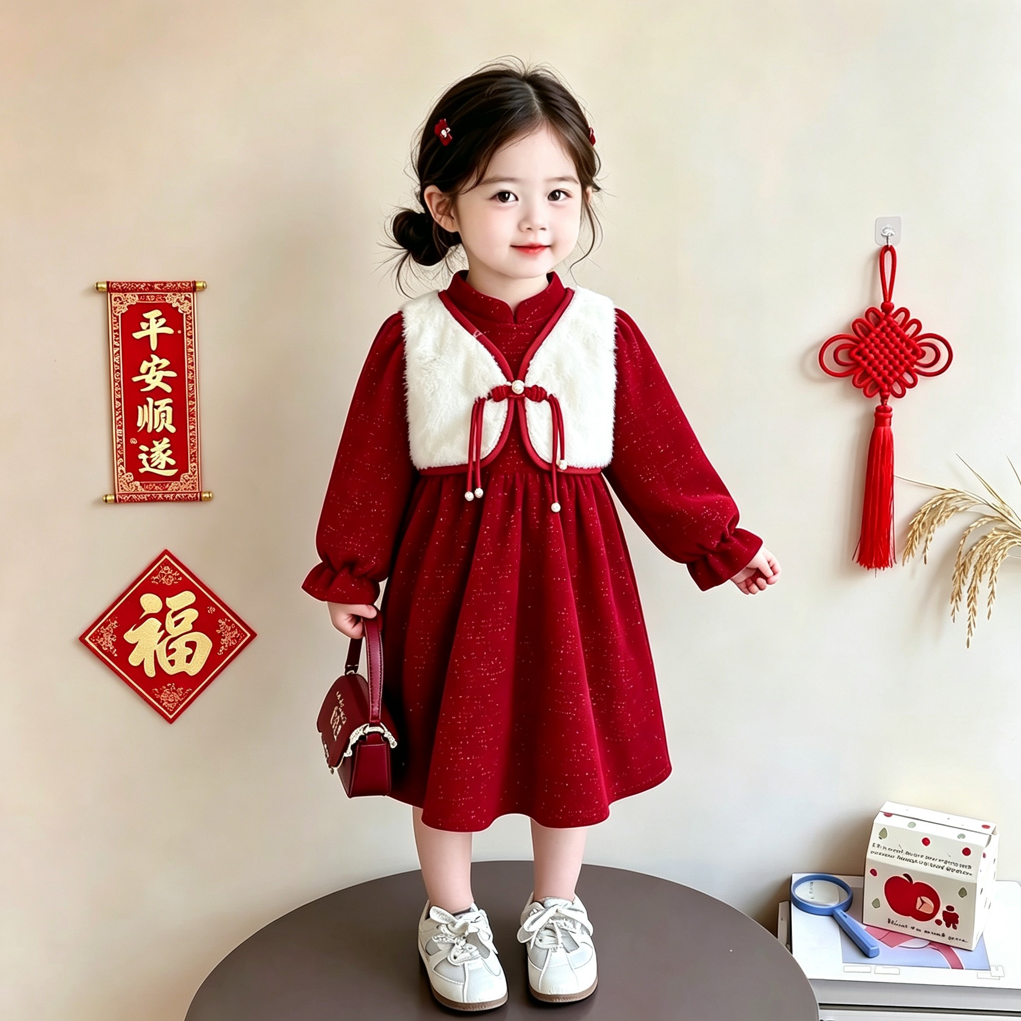 女童红色连衣裙2026儿童新款秋冬拜年服女宝宝大中童过年喜庆衣服