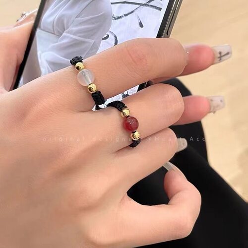 相思豆转运珠戒指女铜钱情侣指环