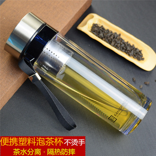 康平PC塑料男女耐热透明泡茶便携提绳加深钢滤网茶水分离随手杯