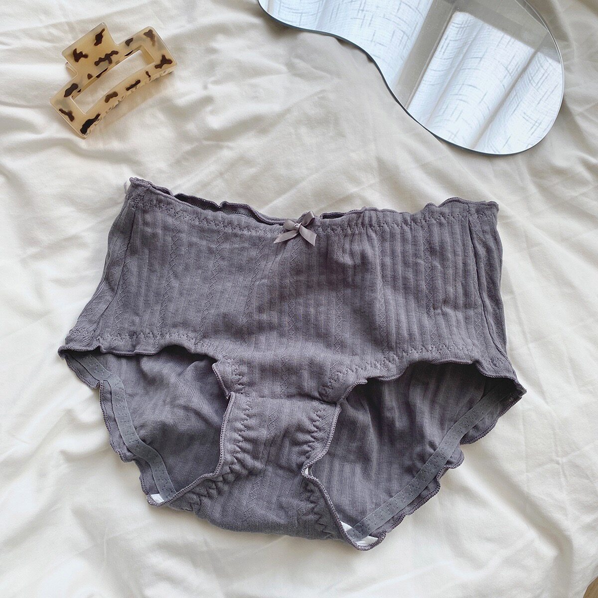 3d蜜桃臀女士内裤纯棉中高腰螺纹全棉三角裤透气抗菌女式简约纯色