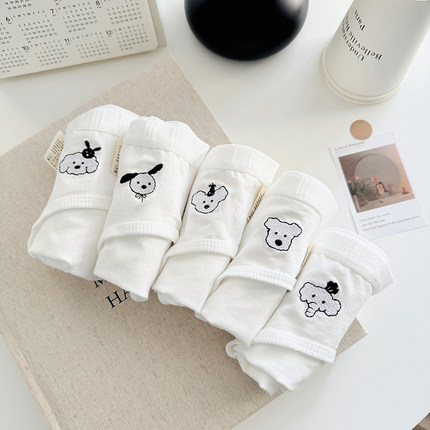 7A抗菌5条装纯棉内裤女生刺绣白色可爱中腰少女三角裤2025新款A类