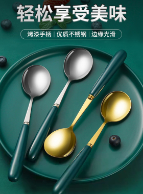 不锈钢勺圆润手柄套装新品时尚加厚汤勺家用勺子家庭餐具创意长柄