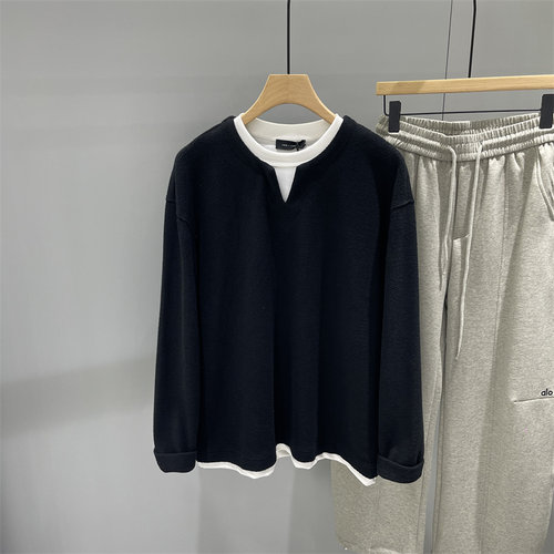 秋季新款拼接假两件圆领卫衣