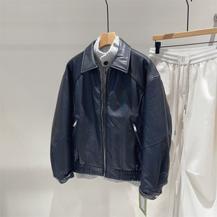 2025冬季新款男士油蜡皮翻领羽绒服男短款保暖90白鸭绒皮衣外套男