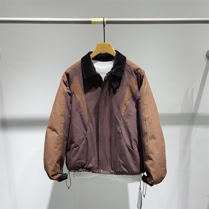 美式复古翻领拼接羽绒服