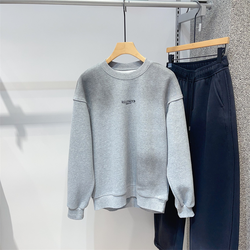 2025冬季新款男士加绒加厚圆领