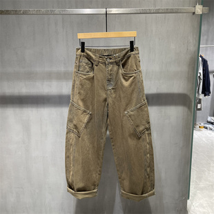 美式加绒加厚弯刀工装裤男潮牌冬季直筒牛仔裤韩版潮流宽松长裤子