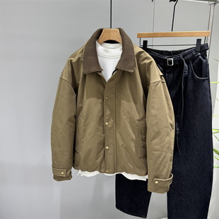 美式针织领拼接羽绒服男冬季宽松保暖90白鸭绒外套高级感猎装夹克