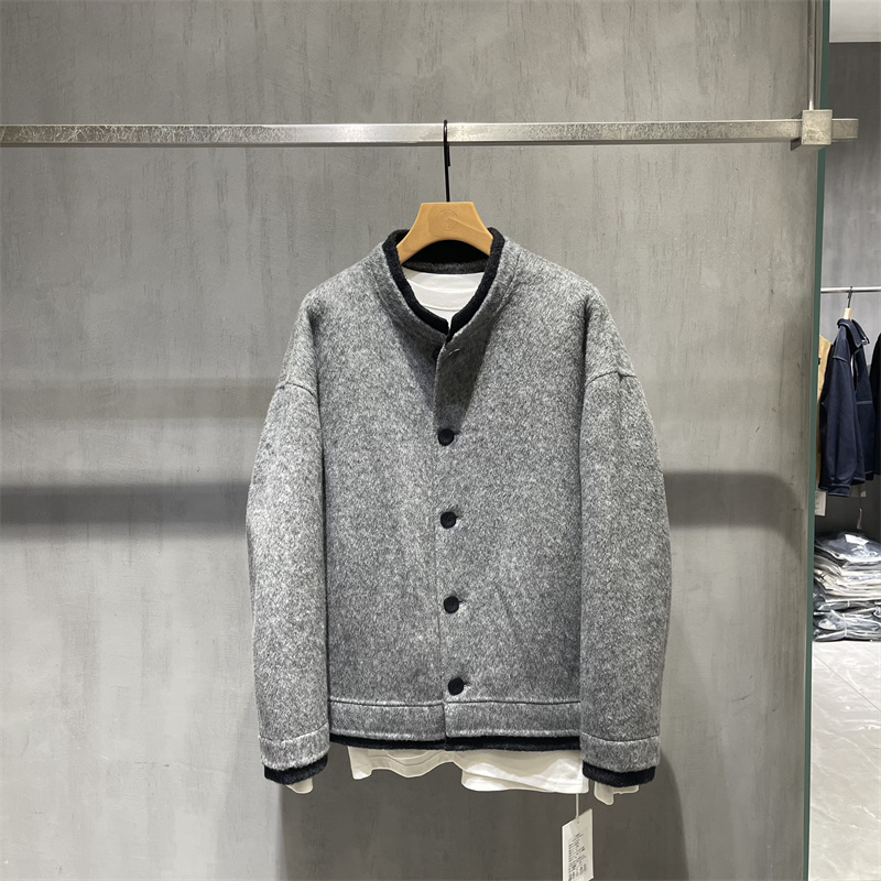 双面羊绒大衣男士秋冬加厚毛呢假两件立领外套韩版宽松纯羊毛夹克