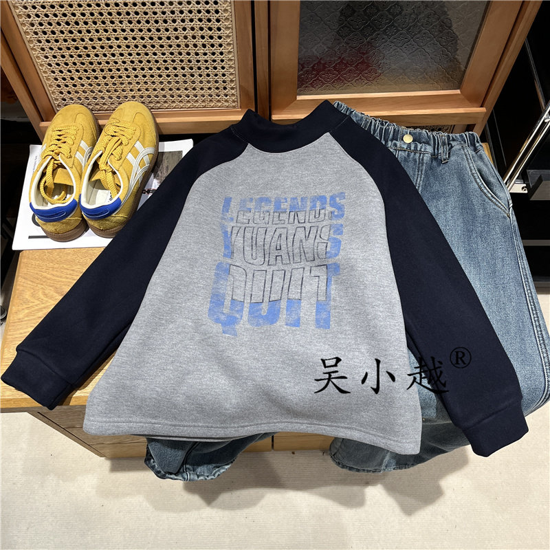 吴小越w1812男童秋冬中领加绒考拉绒韩版t恤长袖中大童儿童打底衫