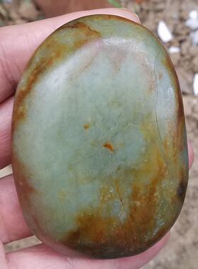 真皮鸭蛋青和田玉原石青花籽料毛料手把件269克82*58*28MM处理价