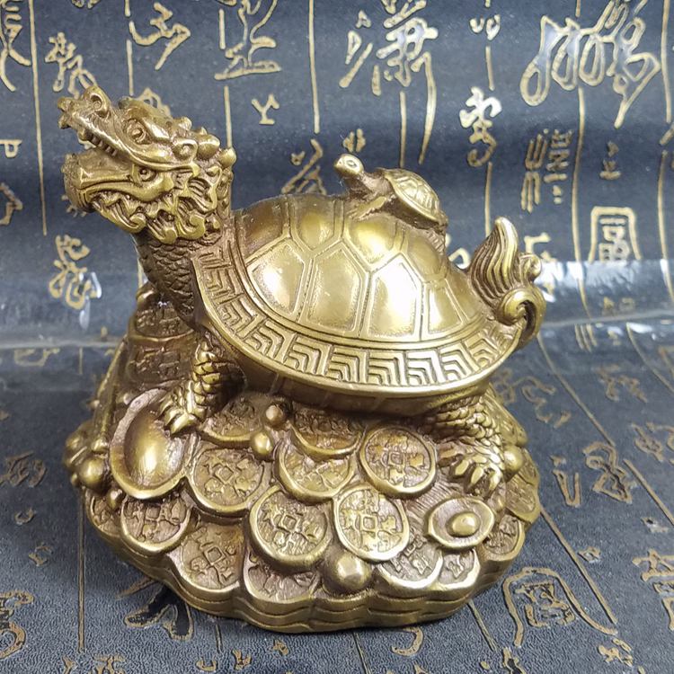 家用店铺龙头龟纯铜龙龟龟摆件母子龟母子兽铜摆件