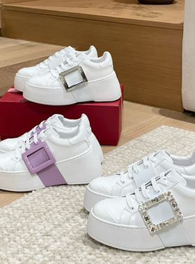 顶版韩版厚底松糕鞋女2026新款白色方扣增高真皮百搭休闲小白鞋女