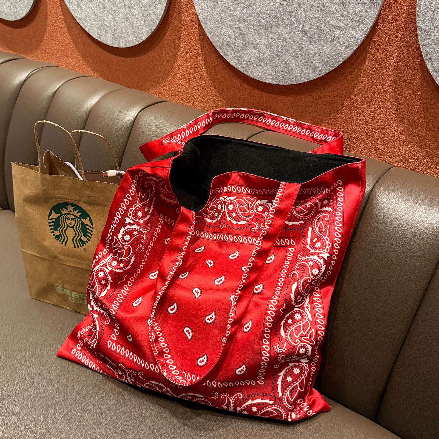 百搭吸睛红色腰果花包 韩版休闲单肩包图腾印花托特包文艺女包