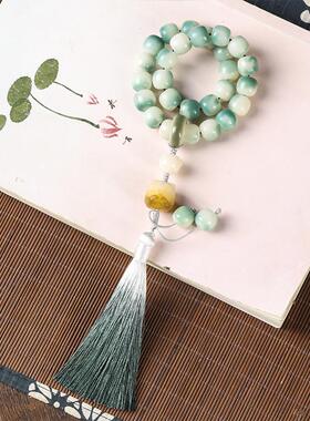 原创飘花菩提精雕老型珠11*12mm吉祥醒狮渐变流苏文艺持文玩提珠