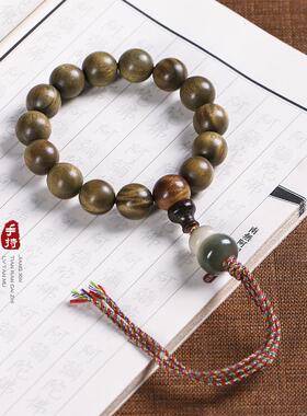 原创绿檀木手持15mm 念珠佛珠手串手上盘玩葫芦编绳文玩男女手持