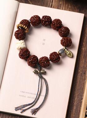 机刷包浆五瓣大金刚菩提手串原籽爆肉文玩佛珠手串男女单圈佛珠