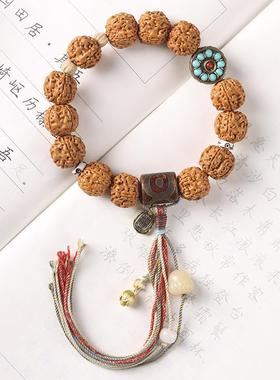 2023新品大金刚菩提爆肉菩提原籽复古藏式玛瑙绿松石编织麻绳手持