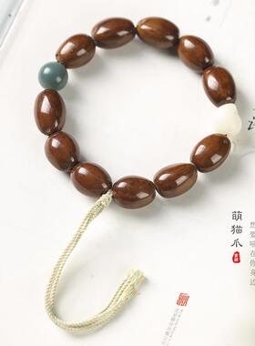 招财紫金鼠绕指柔光珠手编绳鼓珠念珠萌猫爪文玩手持手腕气质手链