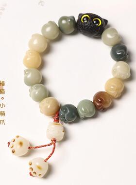 可爱萌猫爪原创风化菩提炭烧猫爪绿阴皮菩提根黑檀猫咪女文玩手持