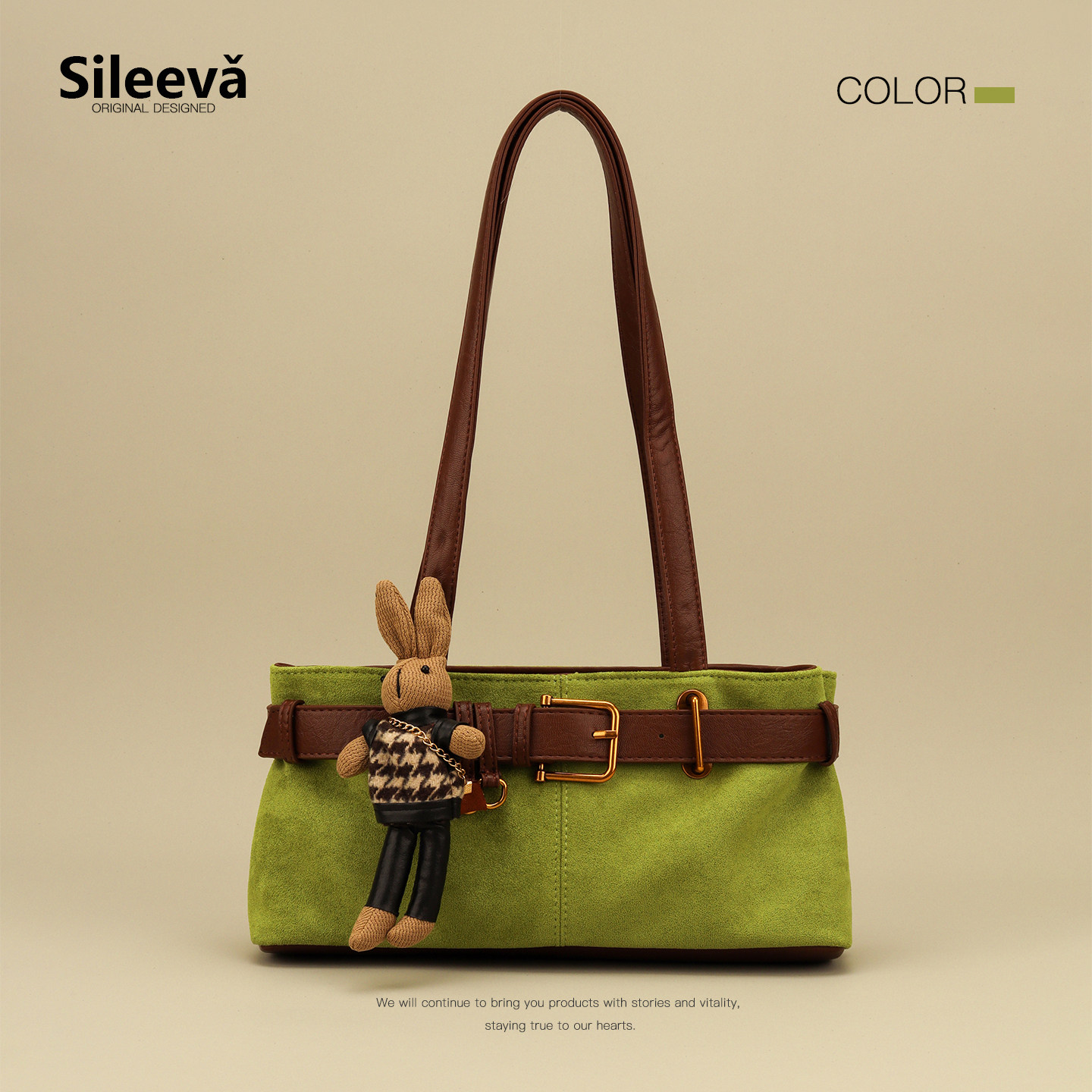 Sileevǎ高级感2026新款超火巨好看绿色单肩手提女士学生党包包袋