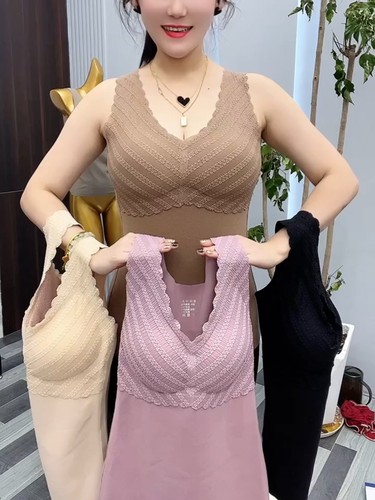德绒秋冬新款保暖背心内衣女士打底防寒加绒加厚自发热带胸垫上衣
