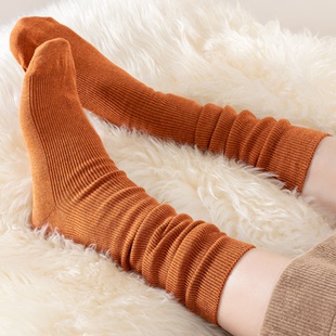 加长袜子女堆堆袜秋冬纯色棉袜黑色ins女士无骨高筒袜全棉中筒袜