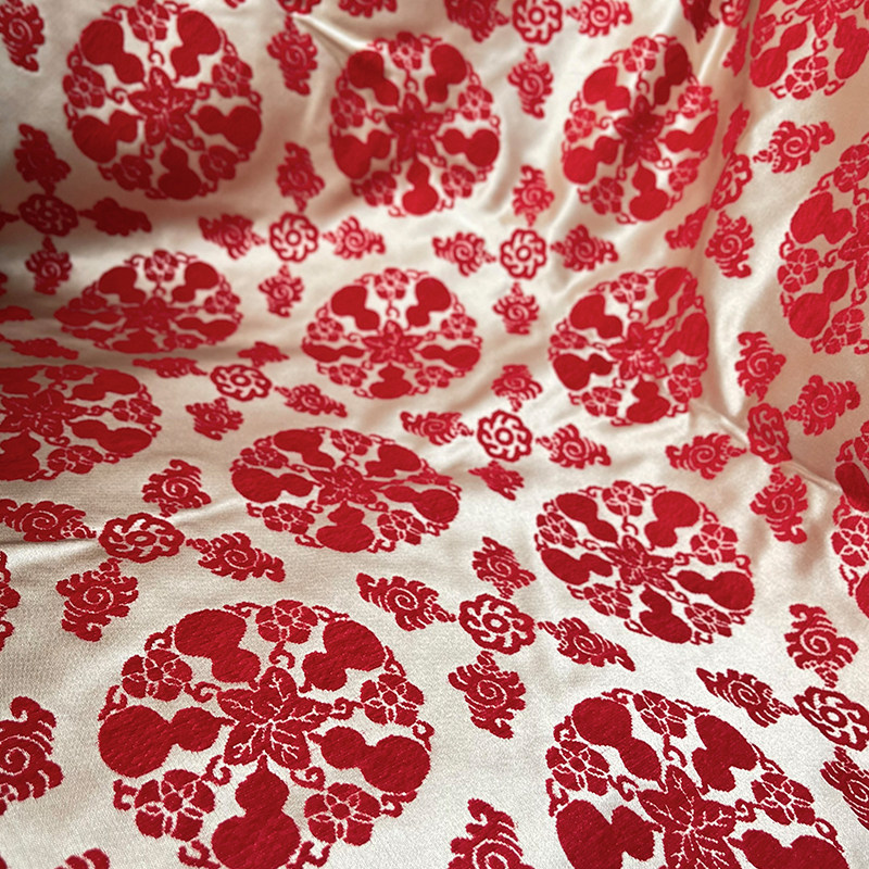 仿漳绒提花缎汉服布料