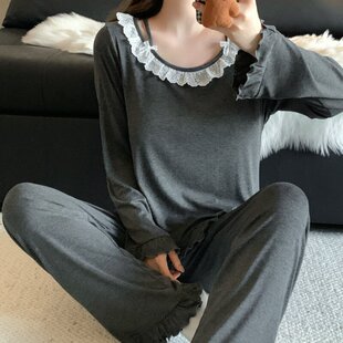 甜美可爱莫代尔睡衣女春秋2026新款长袖长裤带胸垫家居服春天套装